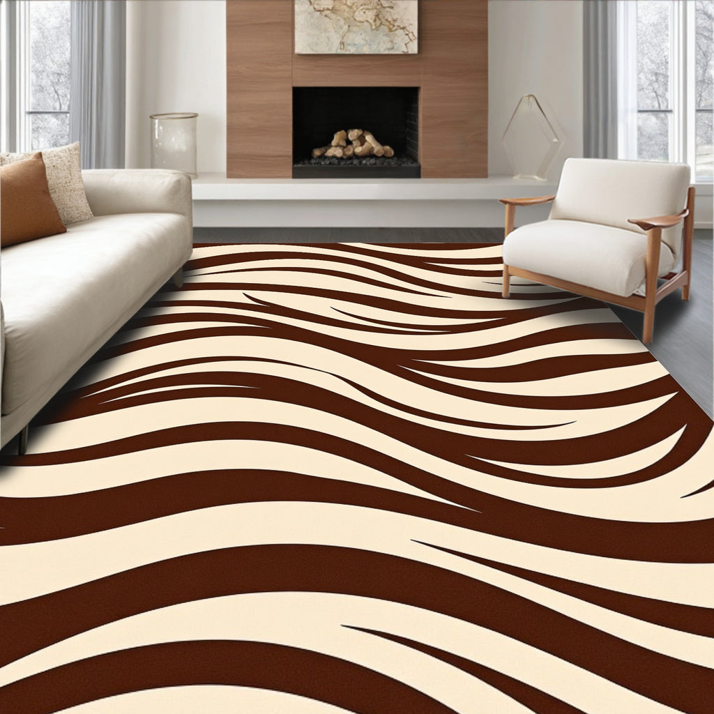 Rich Brown Cream Zebra Stripes Rug
