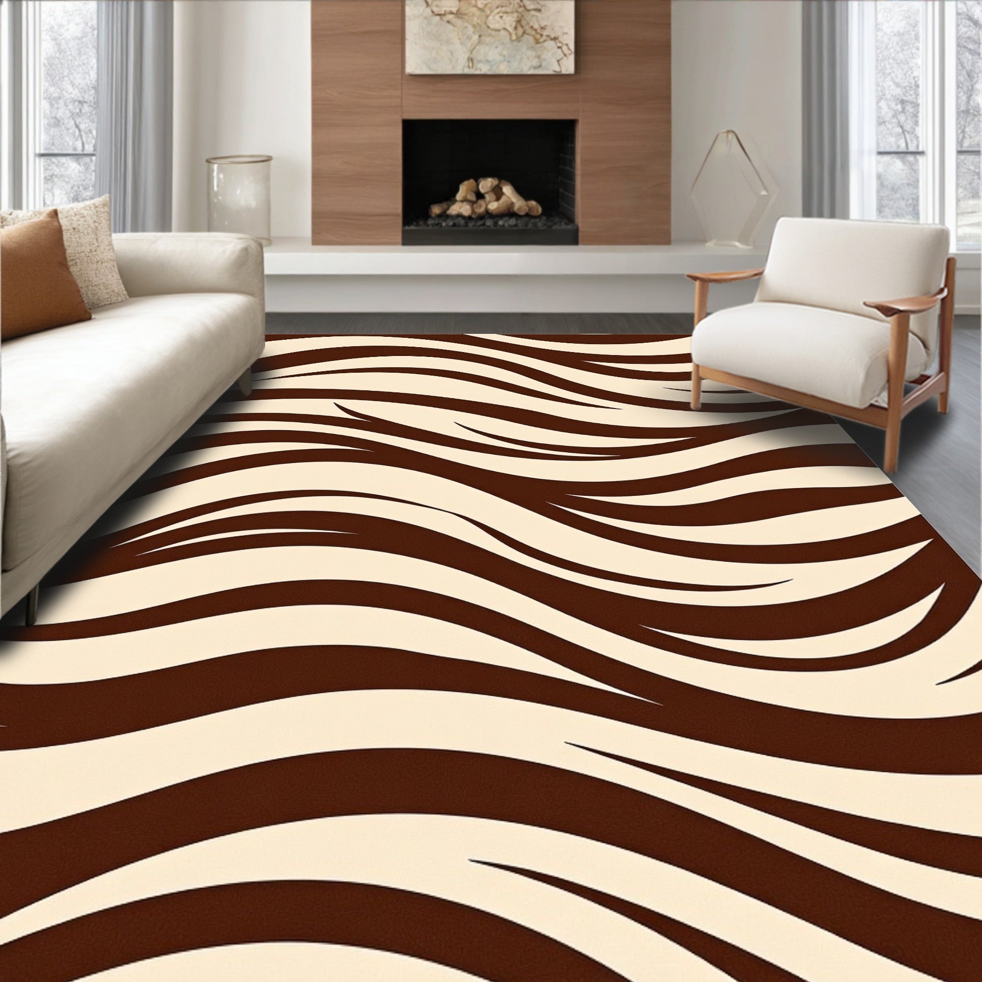 Rich Brown Cream Zebra Stripes Rug