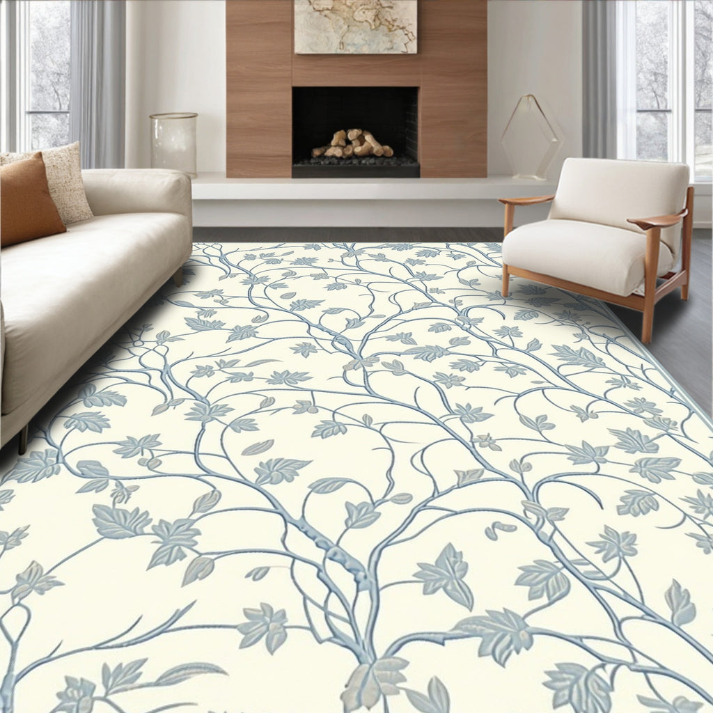 Blue Leaf Vine Pattern Rug