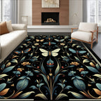 Dark Floral Butterfly Pattern Design Rug