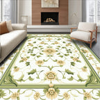 Elegant Cream Green Floral Vine Rug