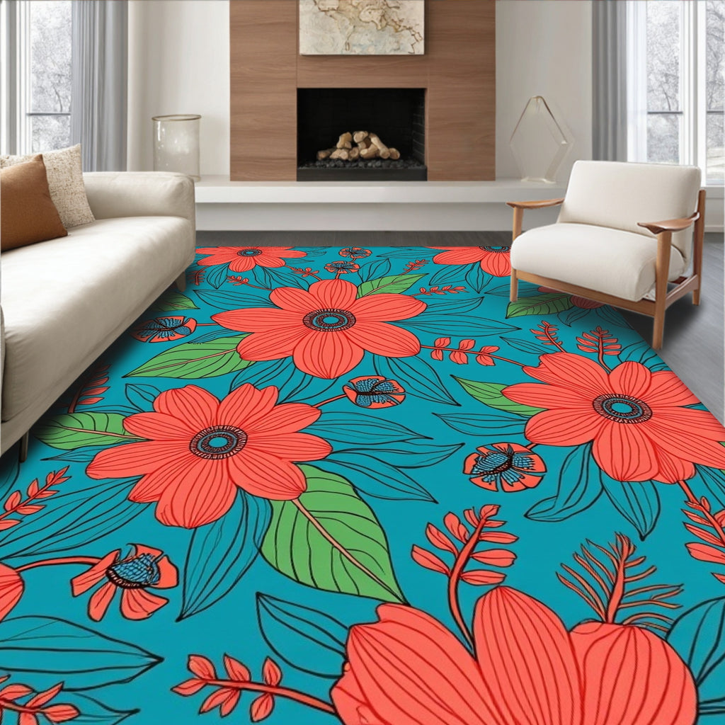 Coral Bloom Patterned Tropical Rug