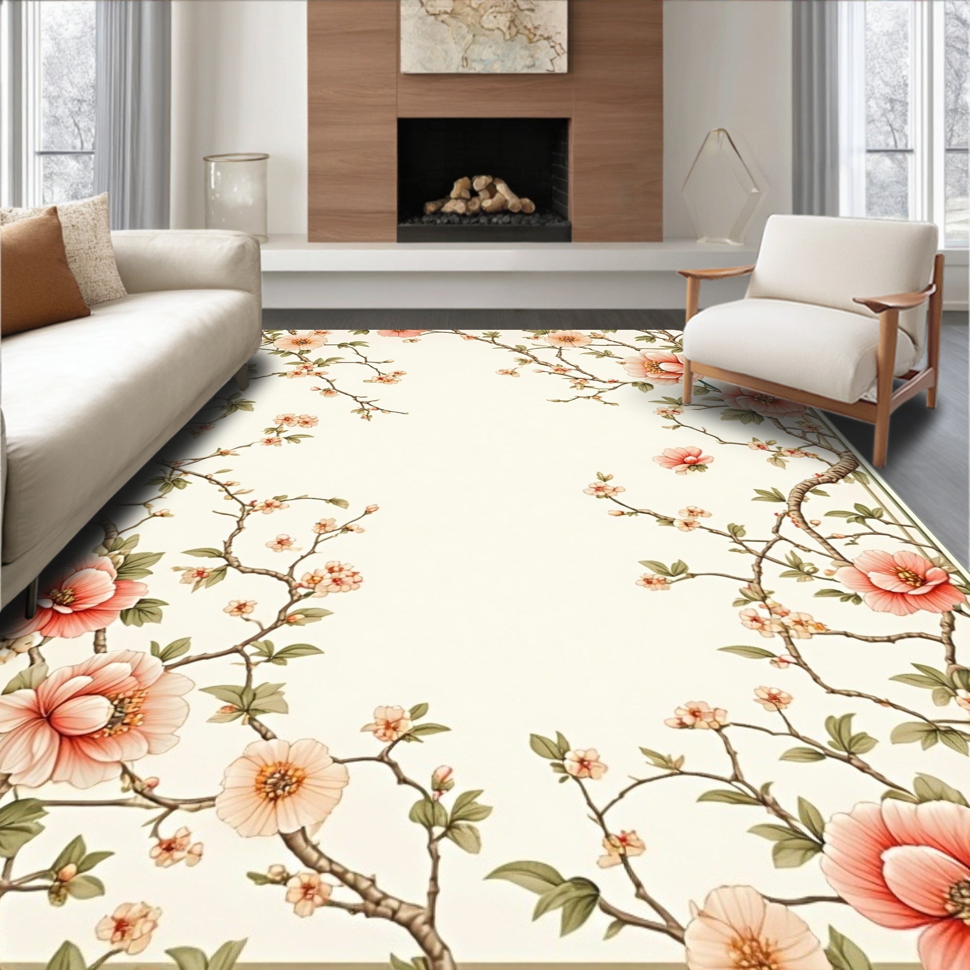 Vintage Floral Branches Pattern Rug