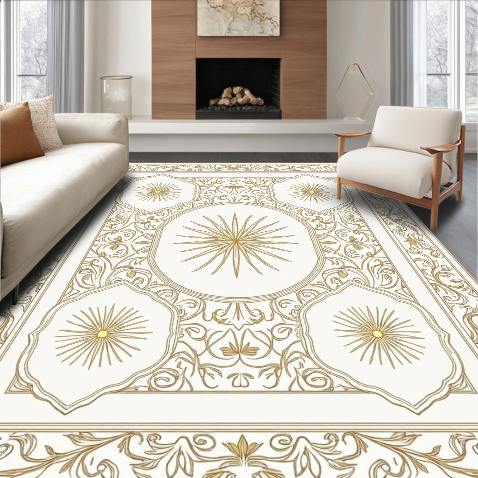 Elegant Floral Sunburst Intricate Design Rug