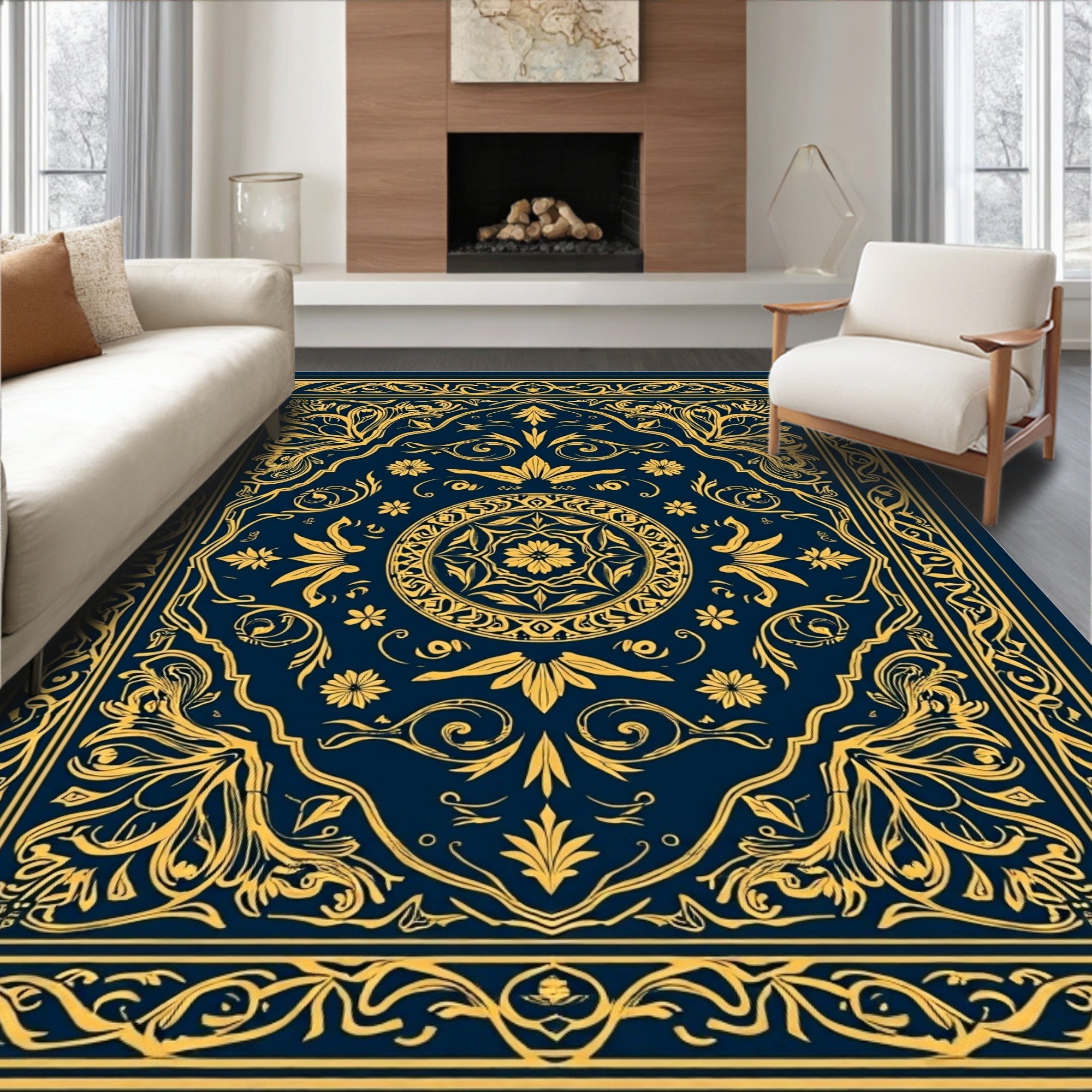 Ornate Floral Emblem Pattern Rug