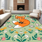 Playful Fox Floral Whimsical Design Rug