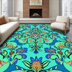 Vibrant Floral Symmetry Aquatic Design Rug