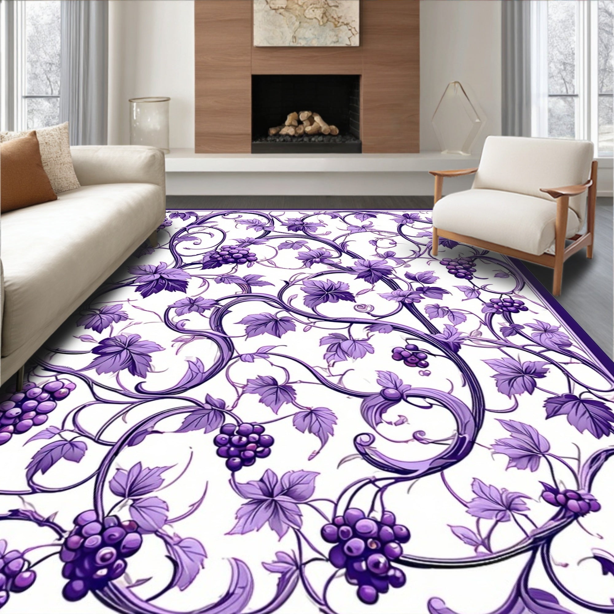 Purple Grapevine Art Nouveau Pattern Rug