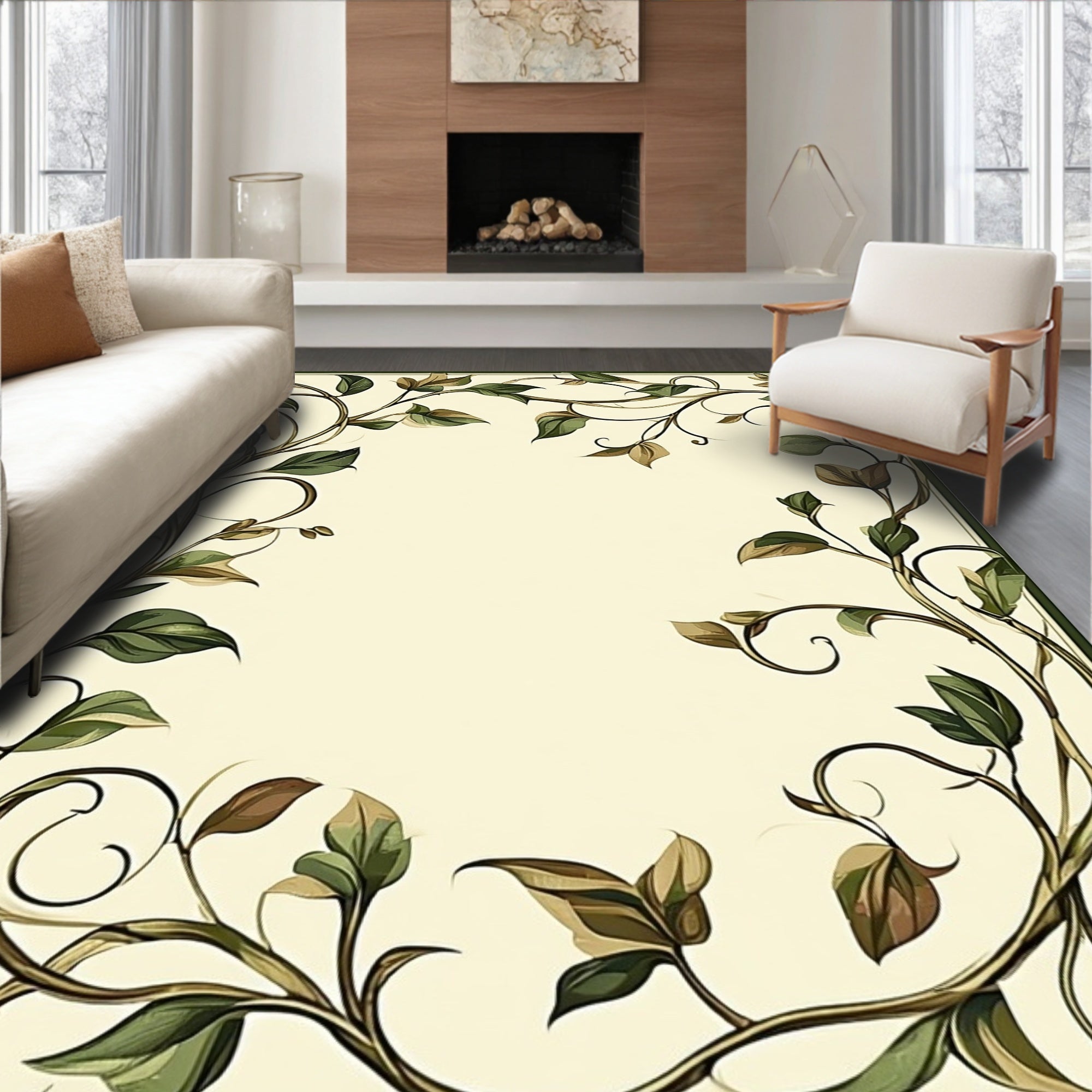 Elegant Floral Vine Scroll Pattern Rug