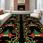 Festive Red Trucks Christmas Tree Border Rug