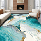 Abstract Teal Gold Marble Waves Rug