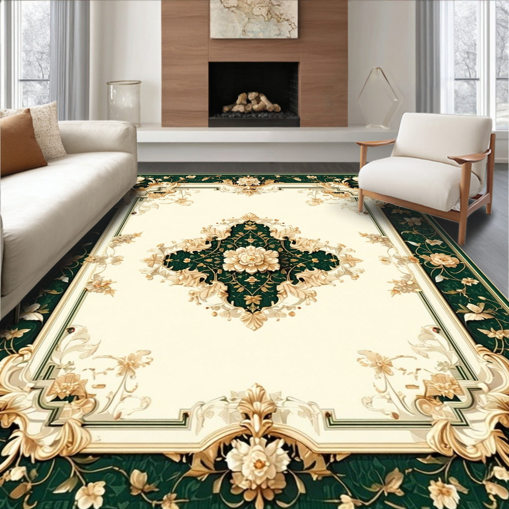 Elegant Floral Scroll Garden Motif Rug