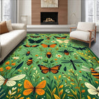 Whimsical Insect and Floral Nature Design Rug