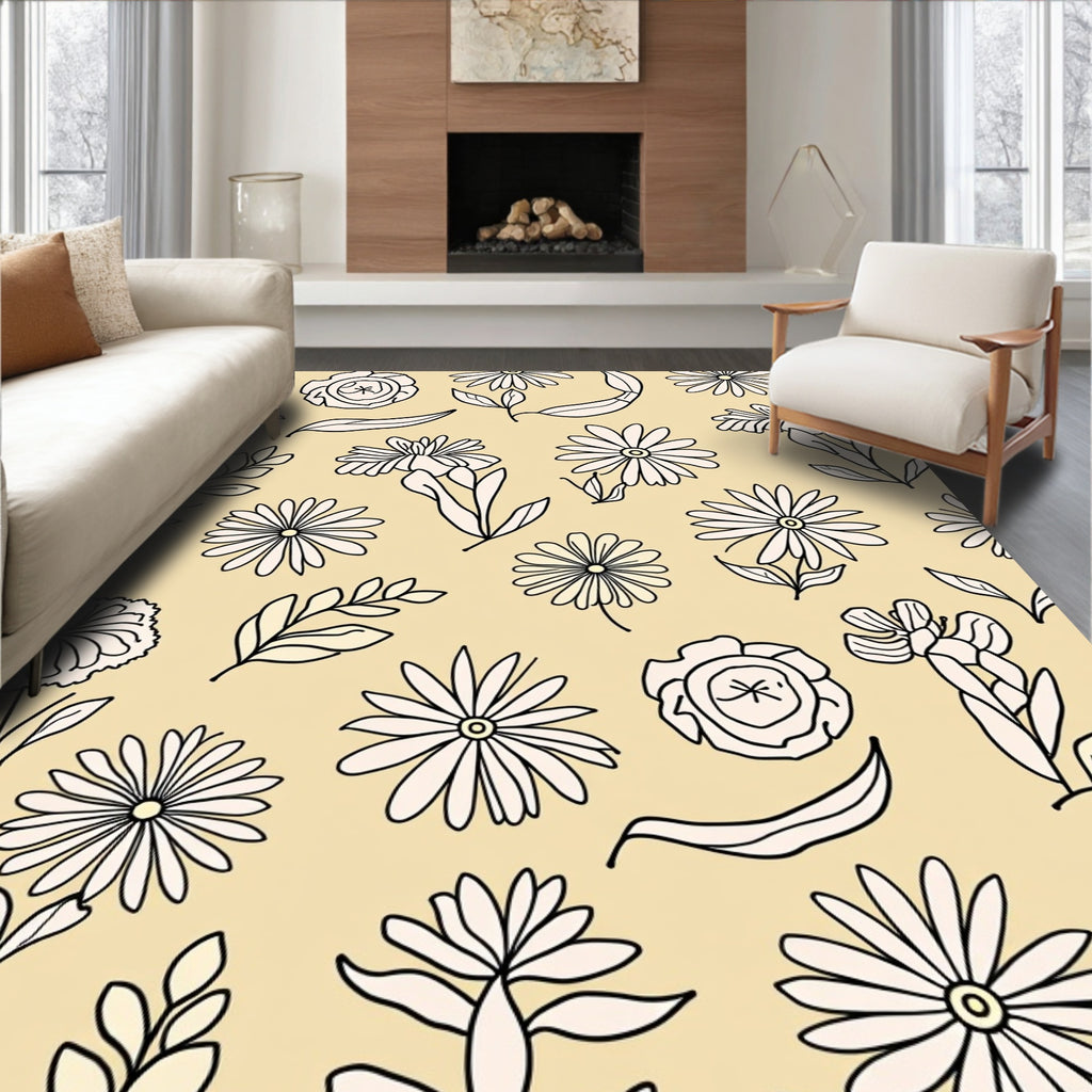 Delicate Floral Outline Pattern Design Rug