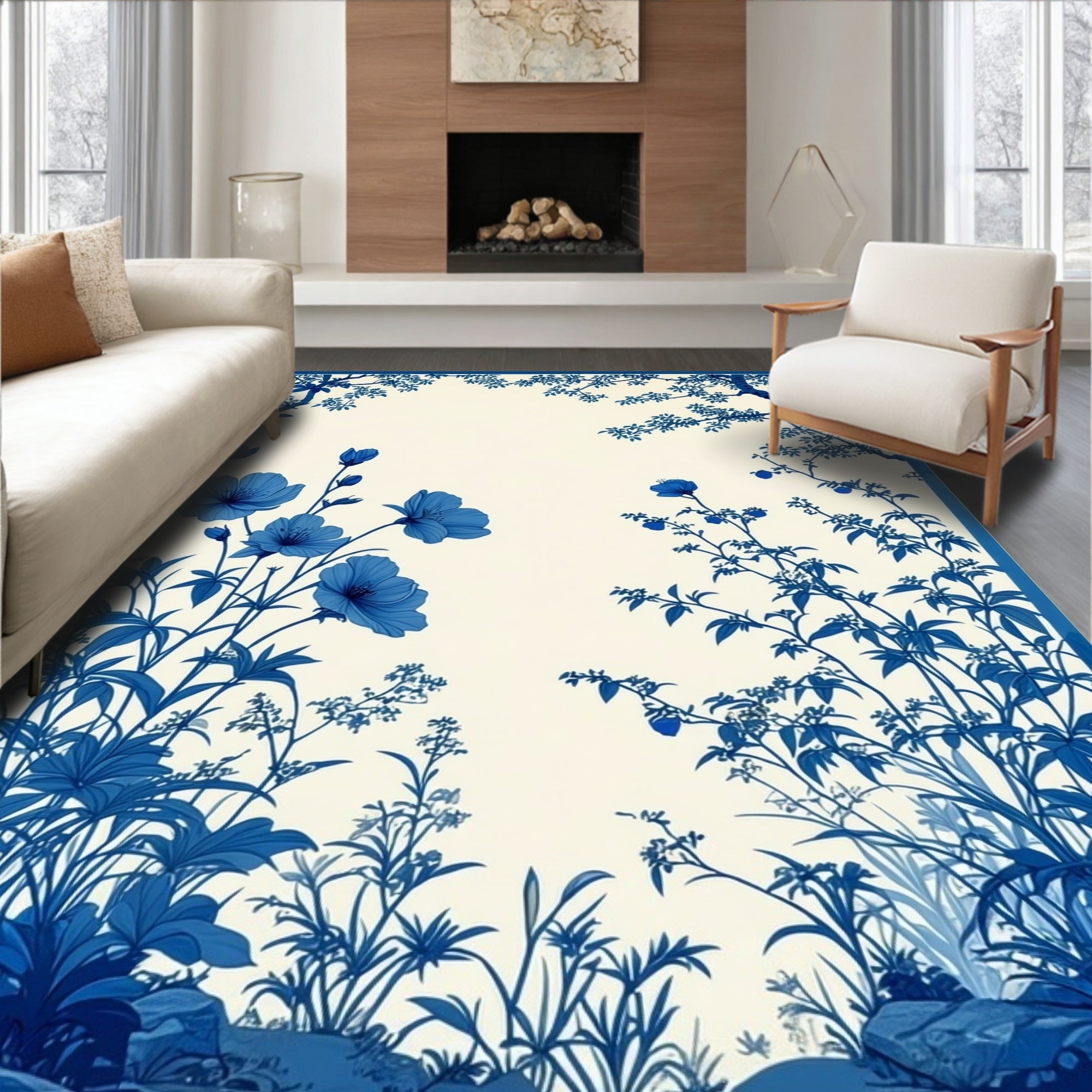 Blue Blossom Chinoiserie Pattern Rug