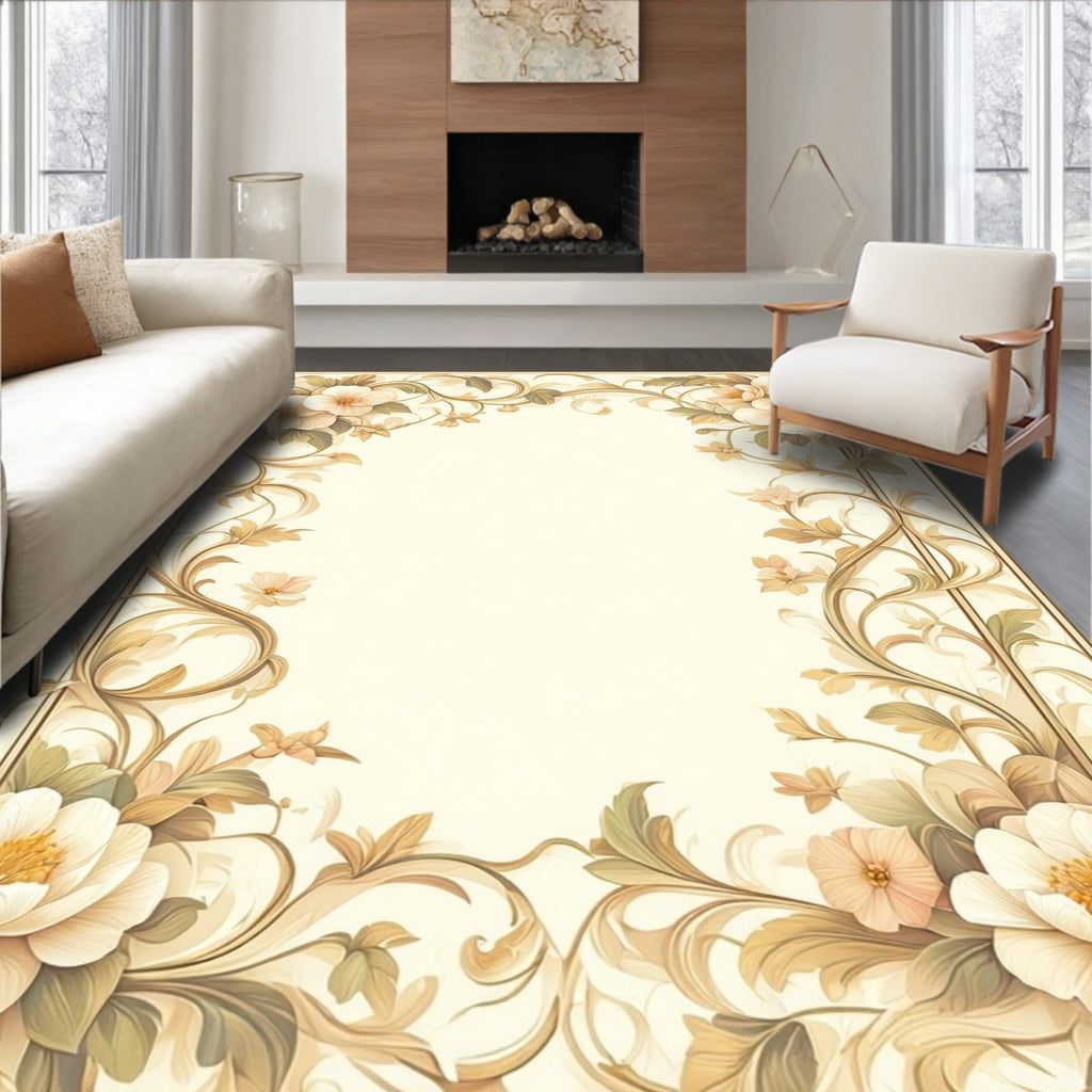 Floral Scrollwork Vine Elegant Design Rug