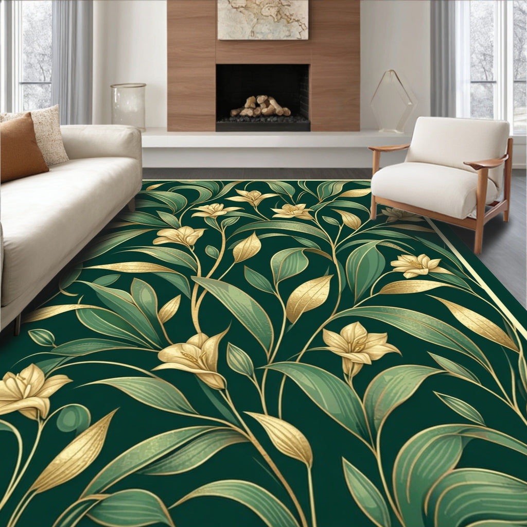 Art Nouveau Floral Gold And Green Rug