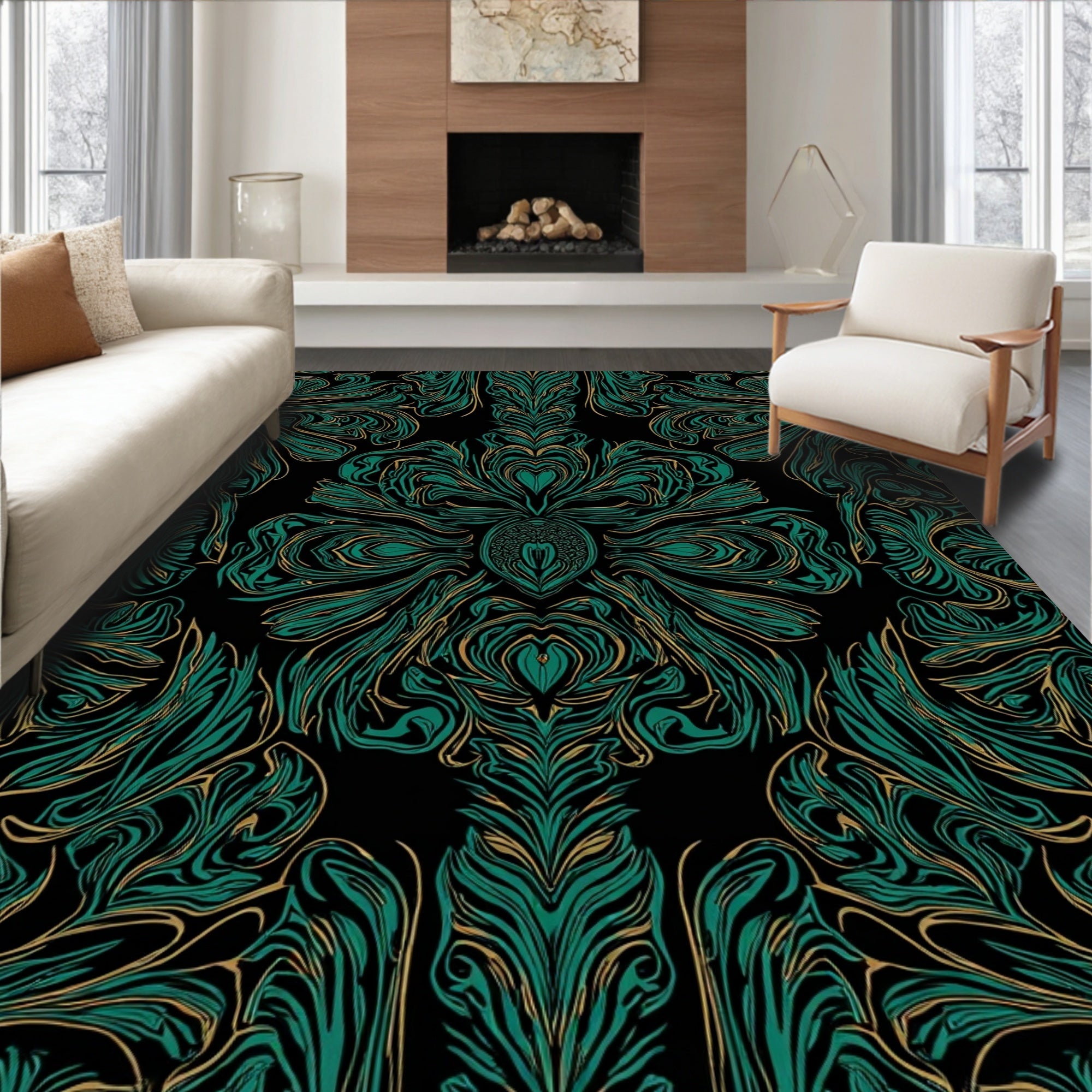 Emerald Green Rich Swirl Pattern Rug
