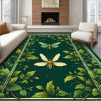 Green Floral With 2 Insects Art Rug