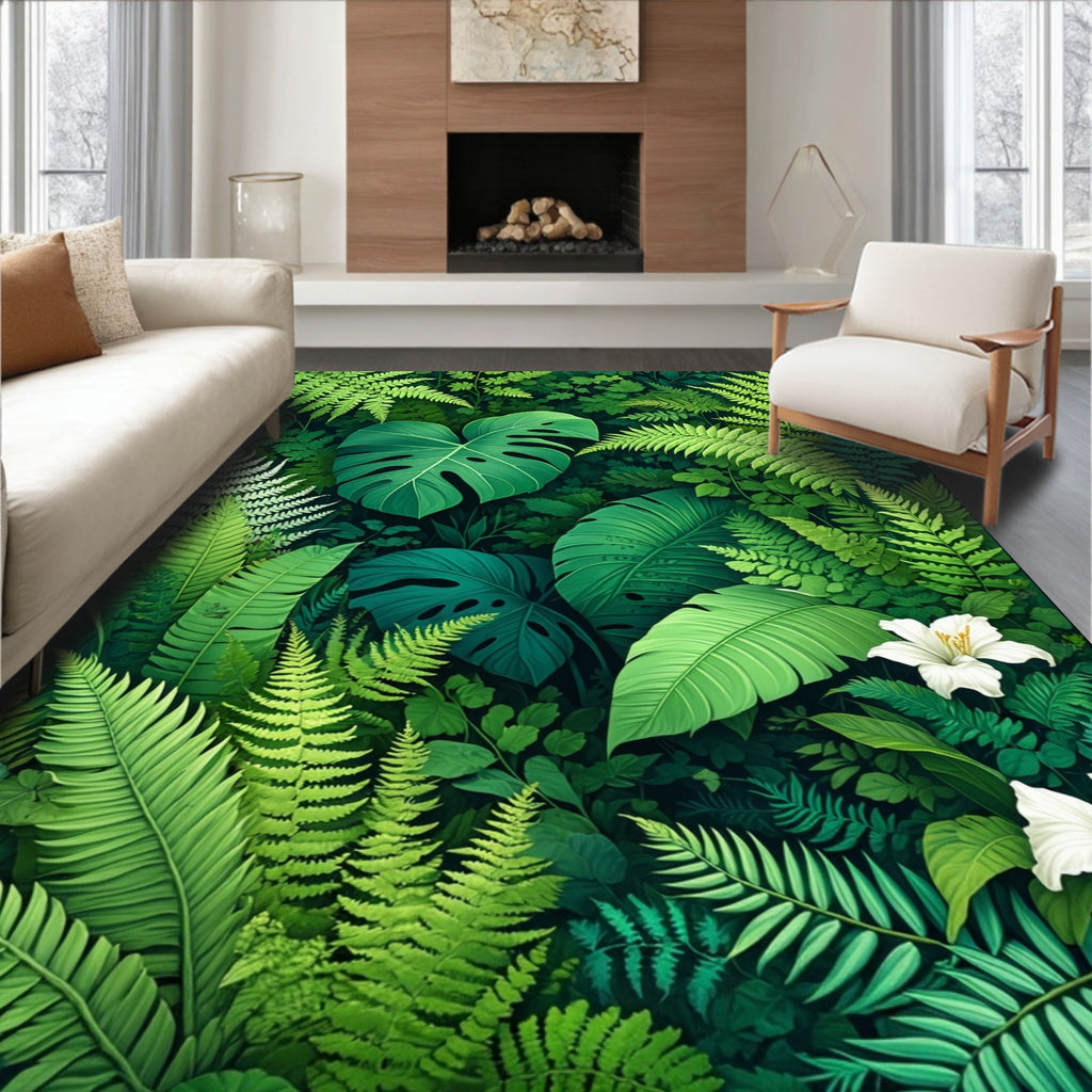 Lush Botanical Garden Leaf Pattern Rug