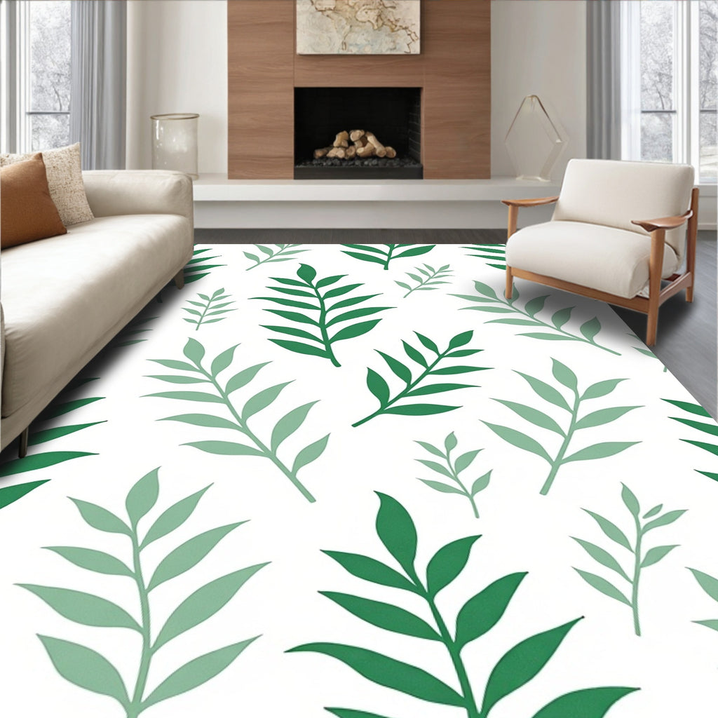 Emerald Green Leafy Branch Composition Rug
