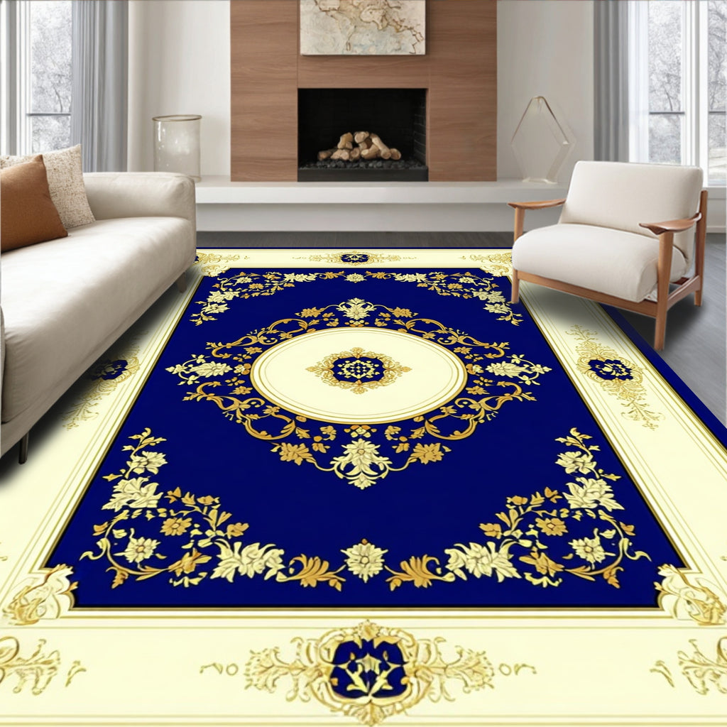 Ornate Floral Gold Detailed Rug