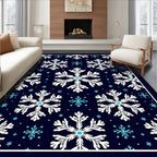 White Snowflake Dark Blue Winter Rug