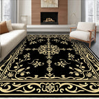 Black Gold Floral Vine Square Rug