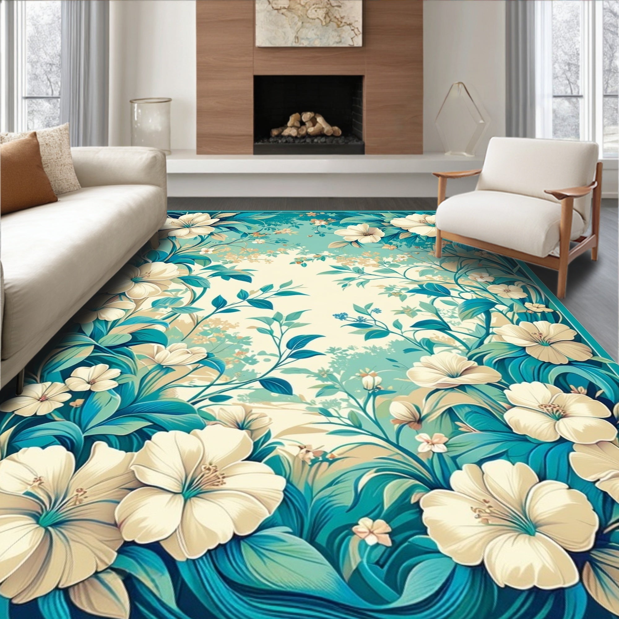 Tropical Jungle Floral Vine Pattern Rug