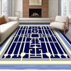 Geometric Lattice Inspired Dark Blue Rug