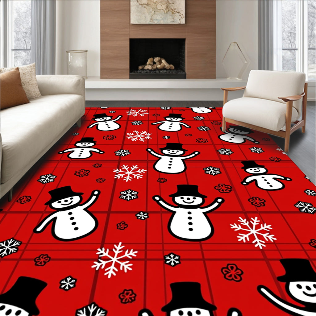 Cheery Snowman Snowflake Plaid Rug