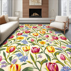 Vintage Floral Garden Tulip Design Rug