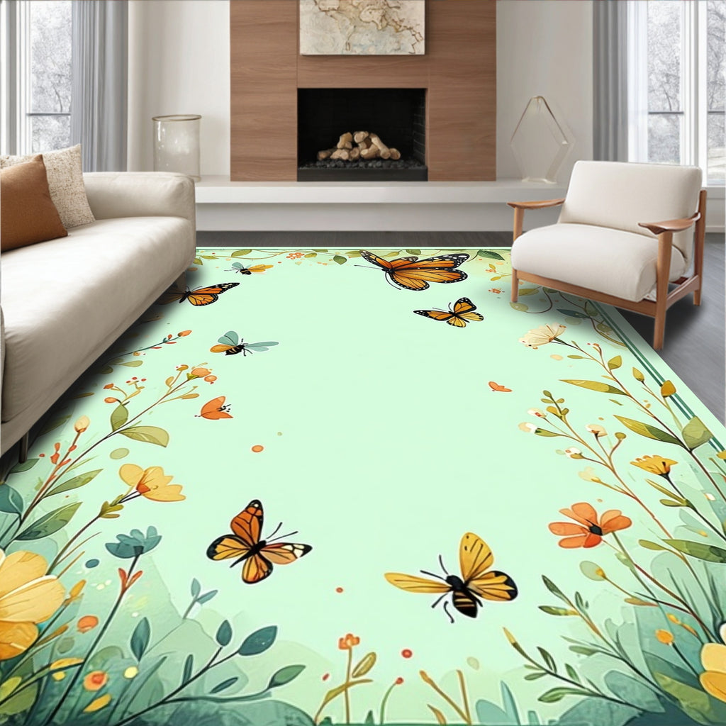 Nature Butterflies Floral Garden Pattern Rug