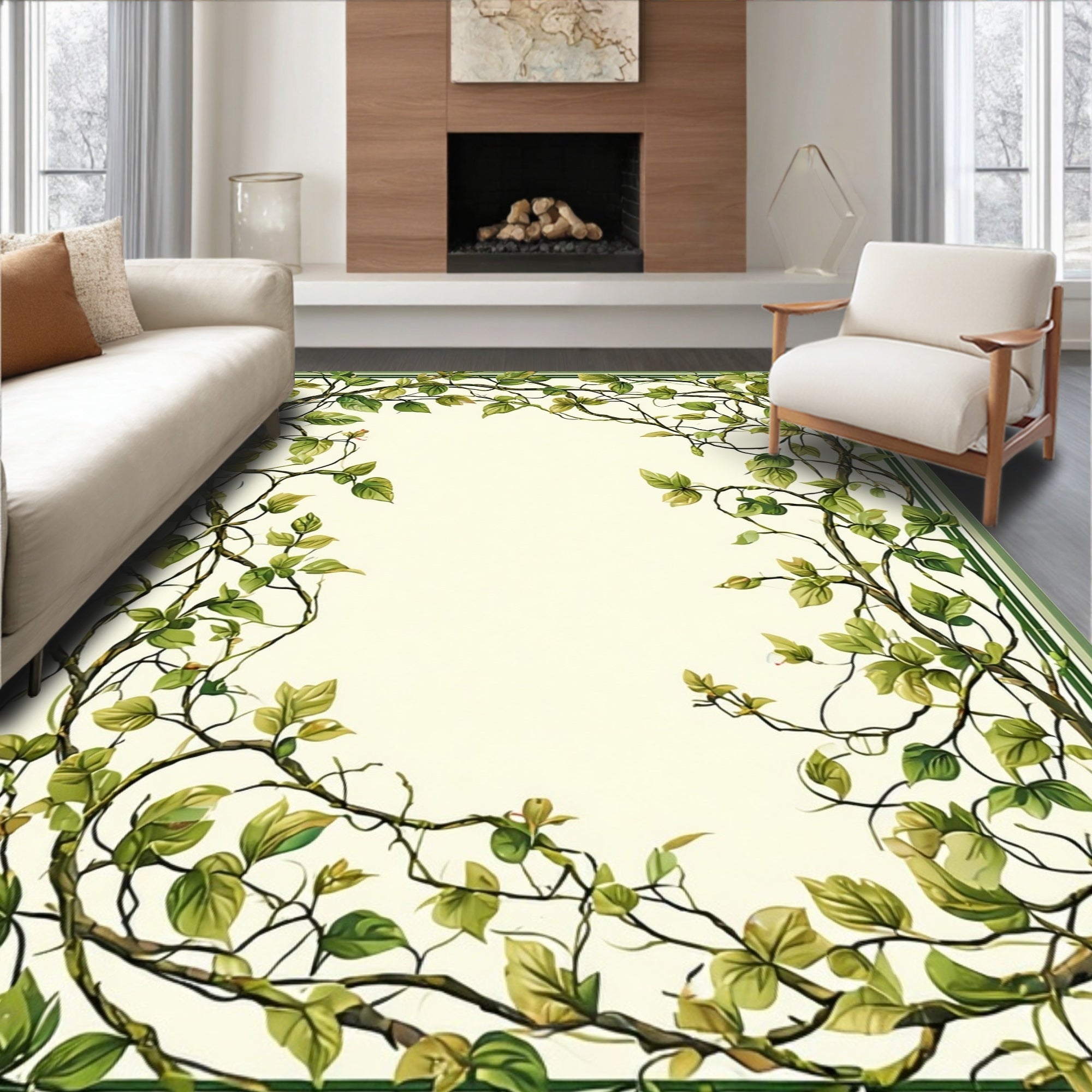 Vine and Leaf Border Design Rug
