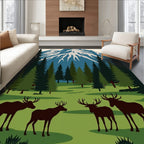 Mountain Forest Wildlife Scene Rug