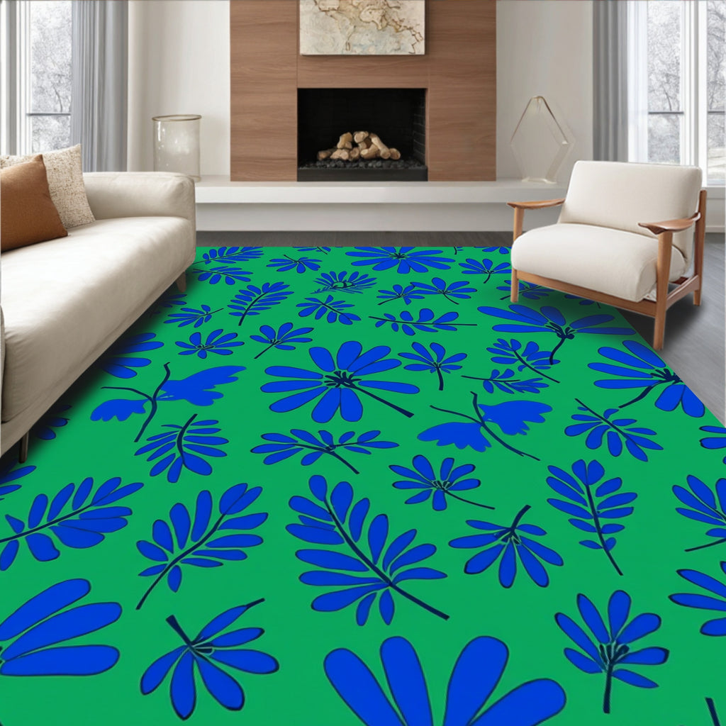 Blue Floral Botanical Pattern Rug