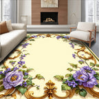 Ornate Floral Gold Scroll Pattern Rug