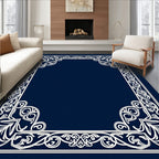 Ornate White Floral Border Design Rug