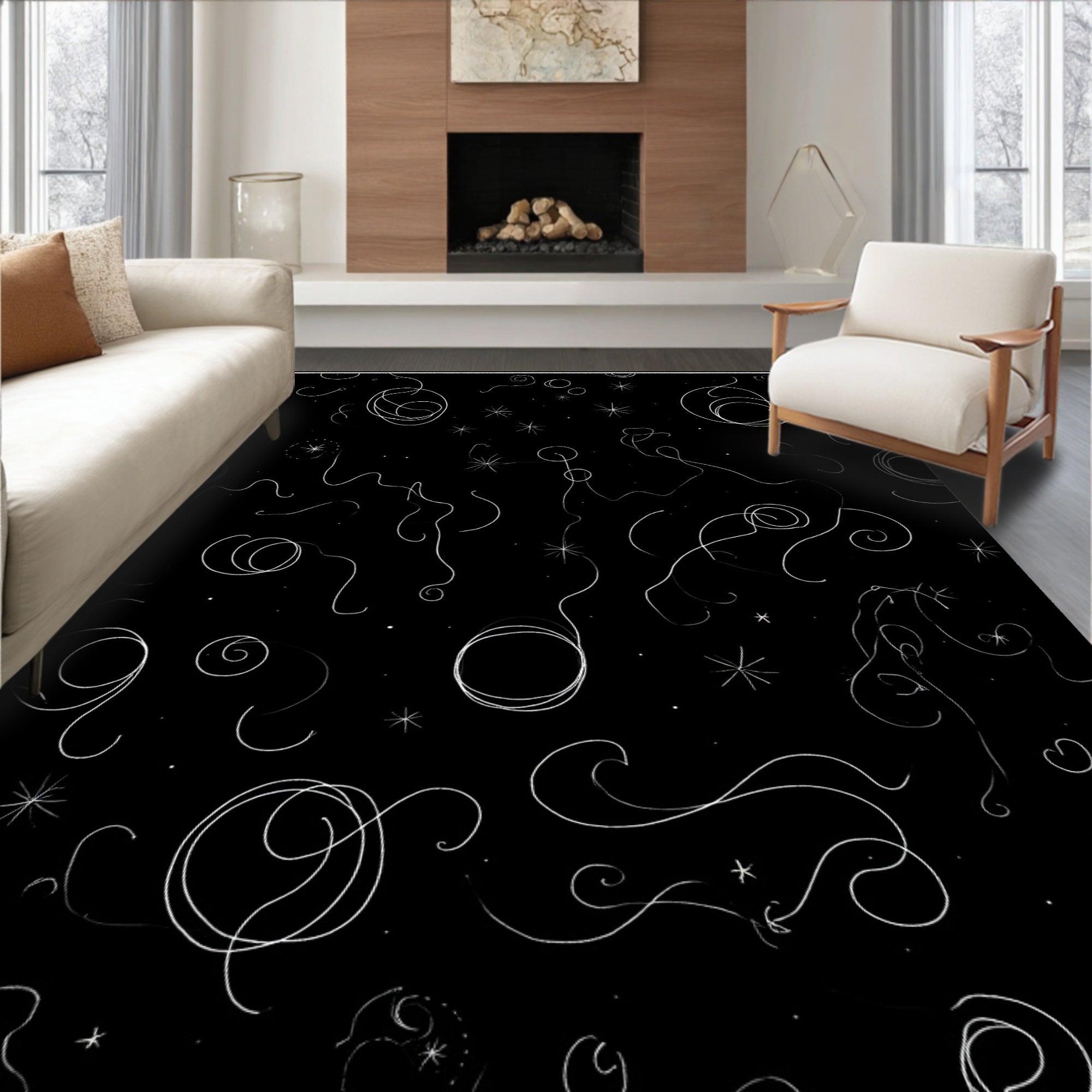 Whimsical Swirls And Stars Pattern Rug