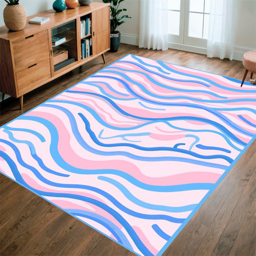 Abstract Blue Pink Wavy Lines Rug