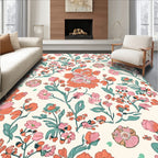 Coral Pink Floral Vine Pattern Rug