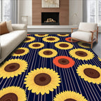 Sunny Yellow Sunflower Stripe Design Rug