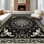 Mandala Floral Cream Black Rug