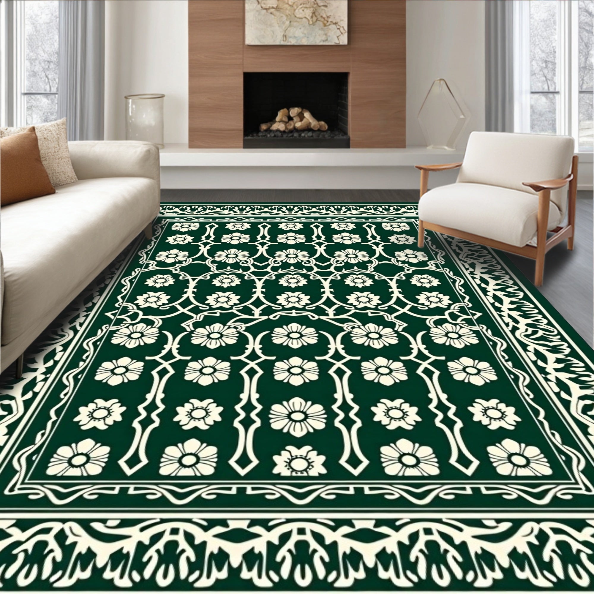 Emerald Ivory Floral Medallion Harmony Rug