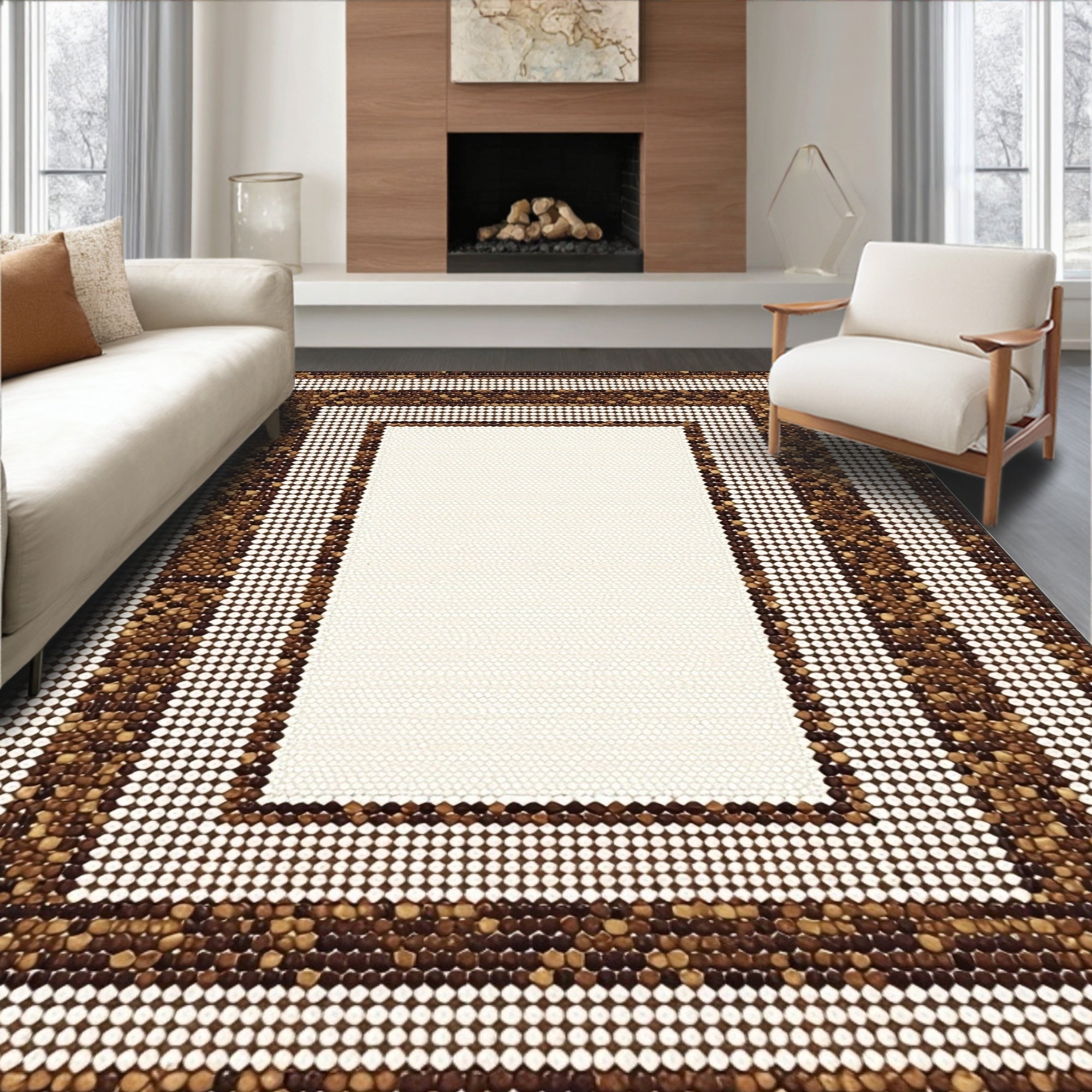 Layered Circles Geometric Brown Design Rug