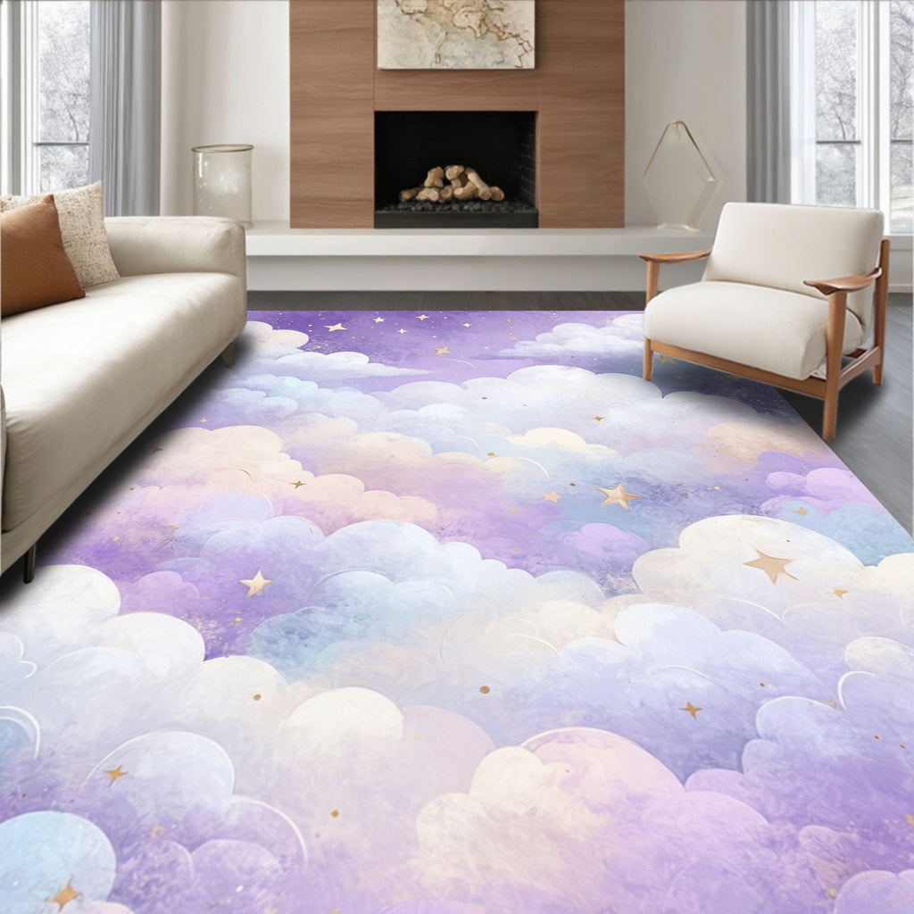 Dreamy Pastel Clouds Stars Rug