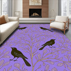 Black Birds on Lavender Branches Rug