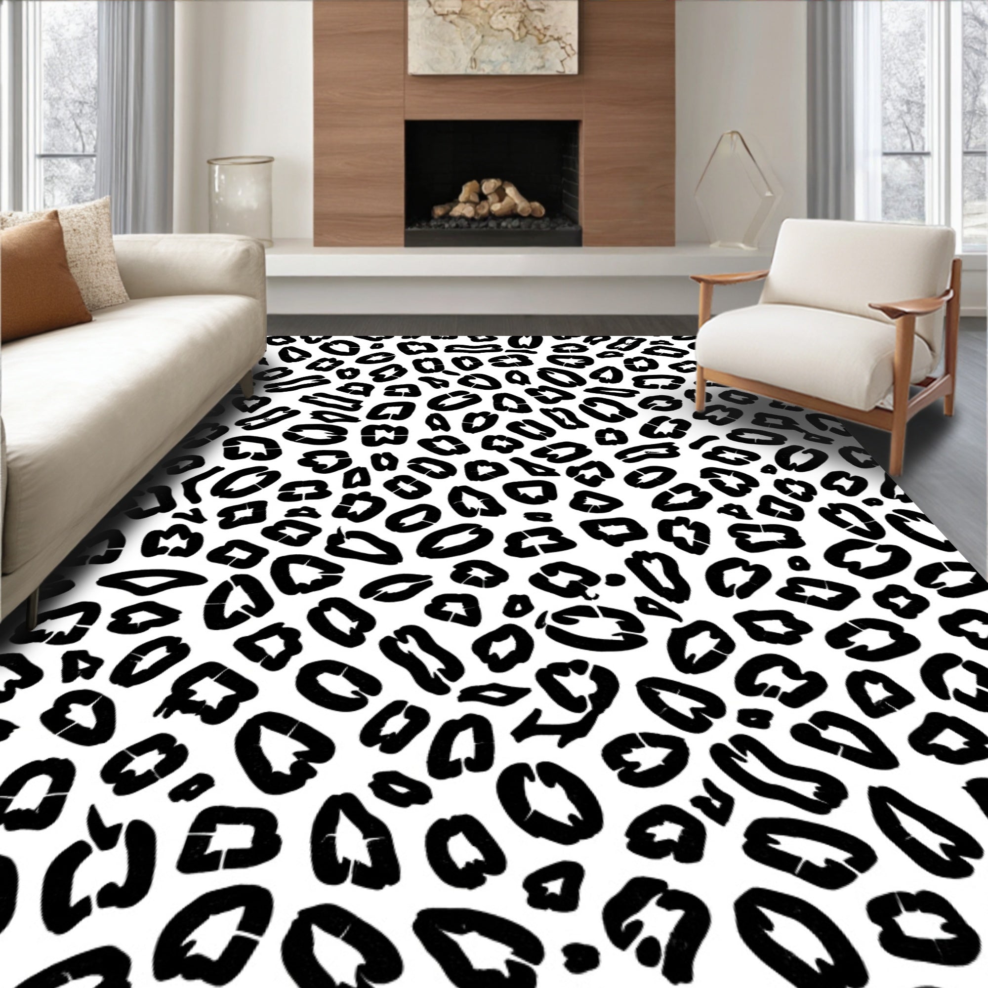 Bold Black Leopard Print Pattern Rug