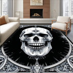 Ornate Black White Skull Rug