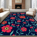 Floral Vine Dark Blue Pattern Rug